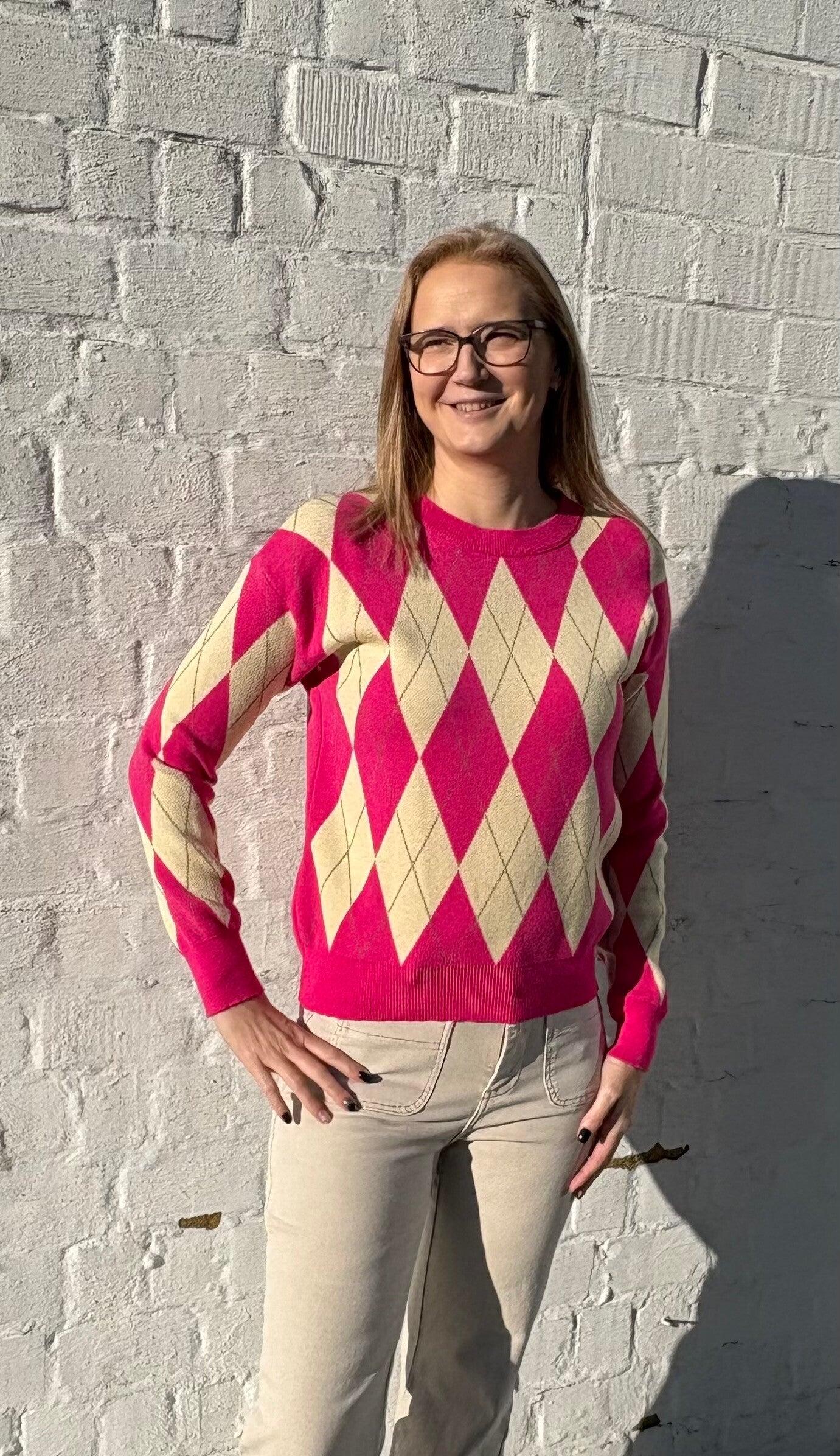 Pull met ruitmotief - Terra di Siena