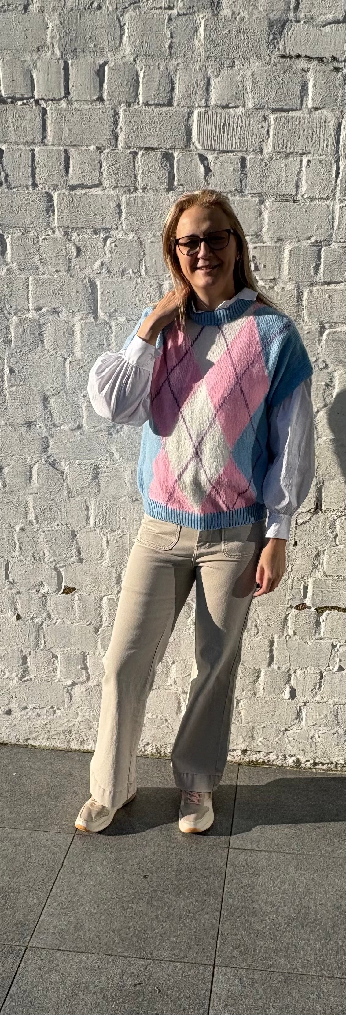 Terra di Siena shirt korte mouw ruit motief