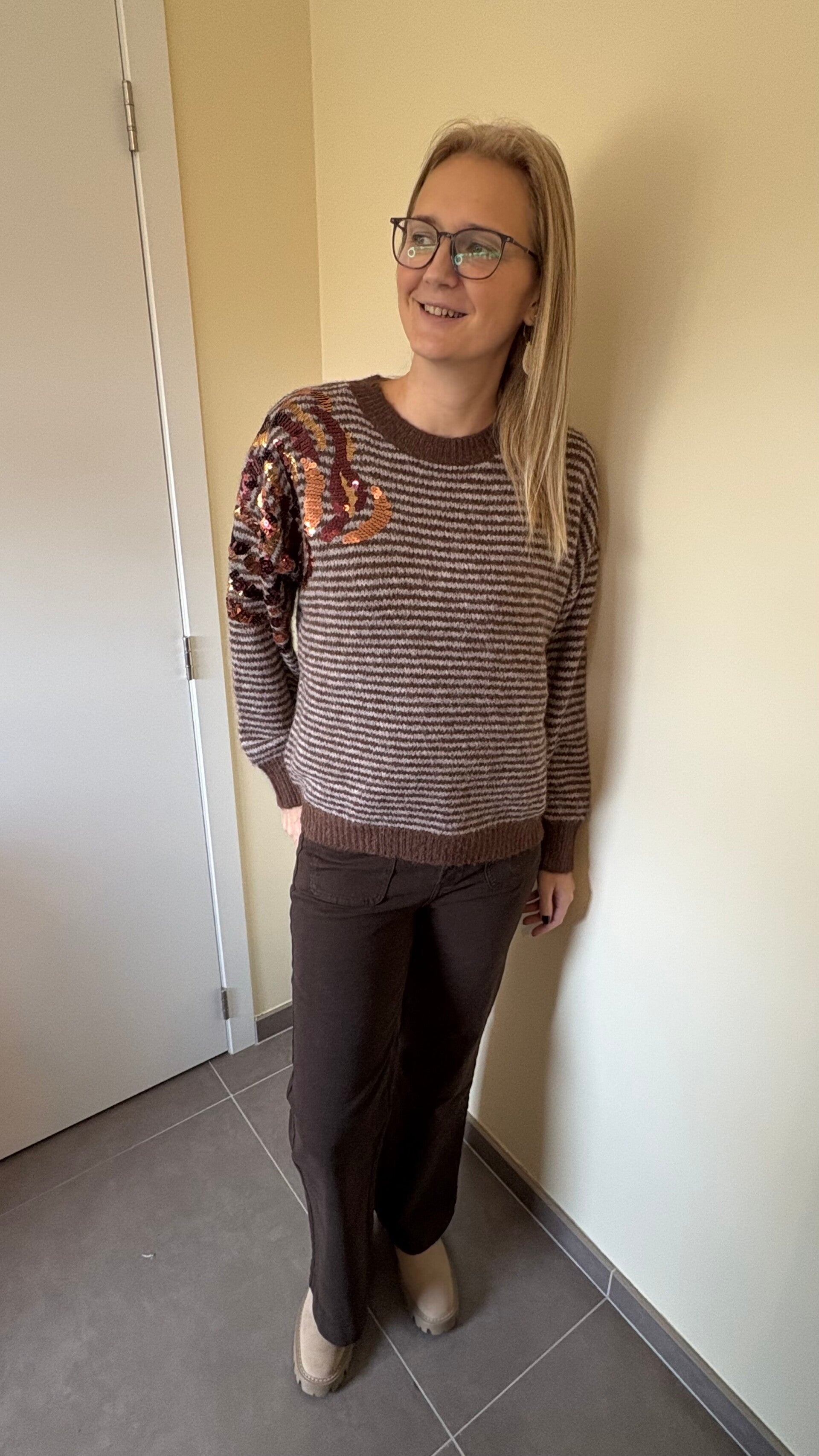 Bruine gestreepte pull js millenium