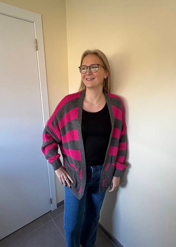 Gestreepte gilet (roze/donkergrijs)