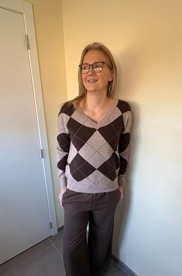 Gebreide pull met ruitmotief
