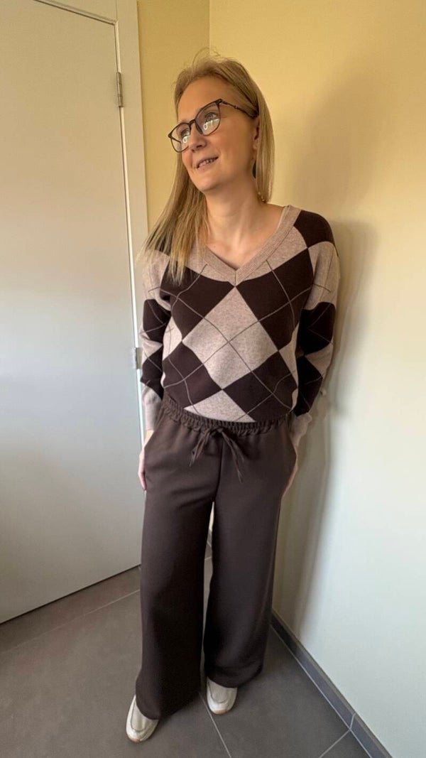 Donkerbruine broek met elastische tailleband