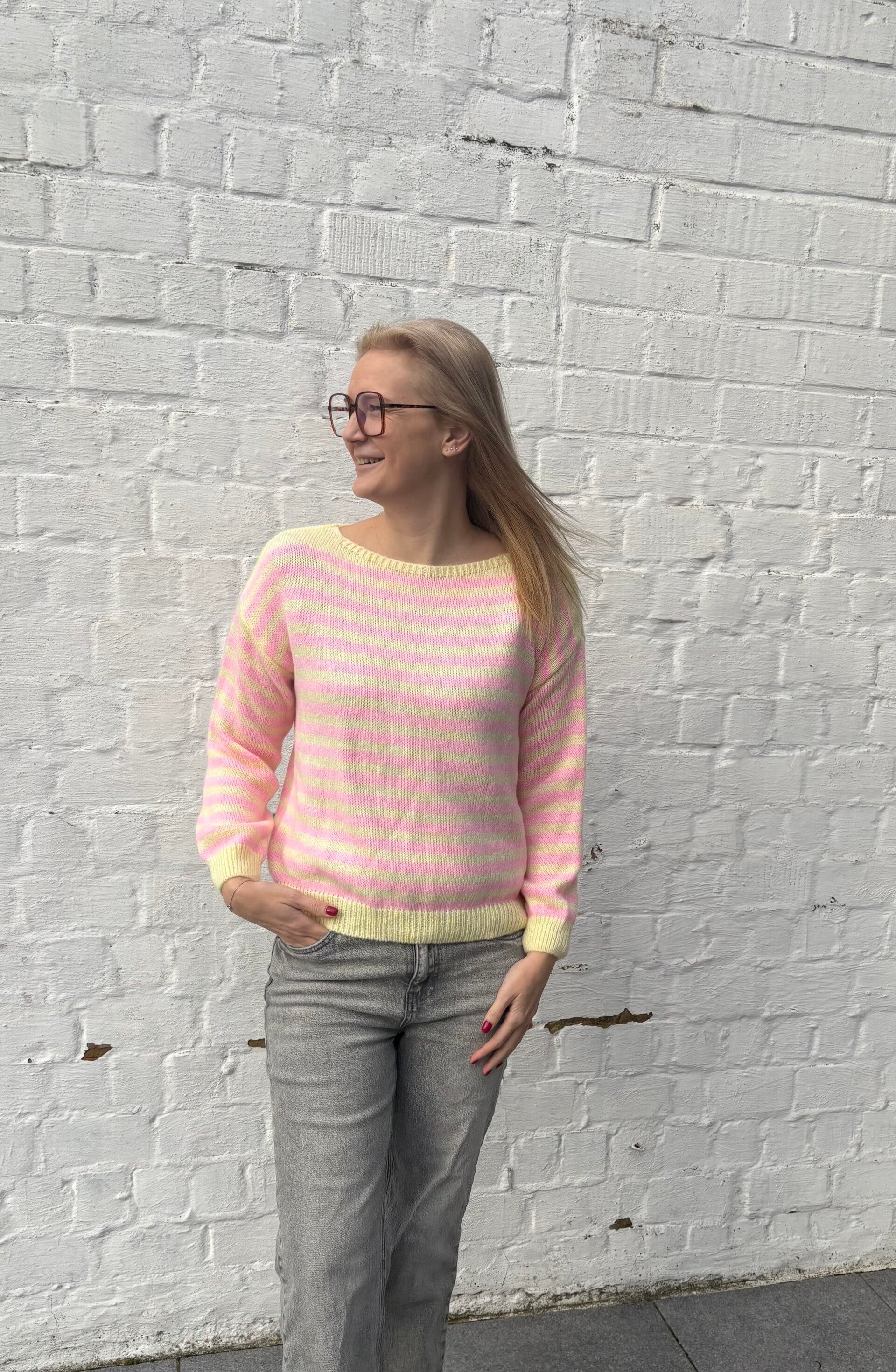 Geel/roos gestreepte pull (Terra di Siena)