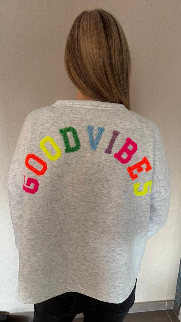 Grijze sweater good vibes