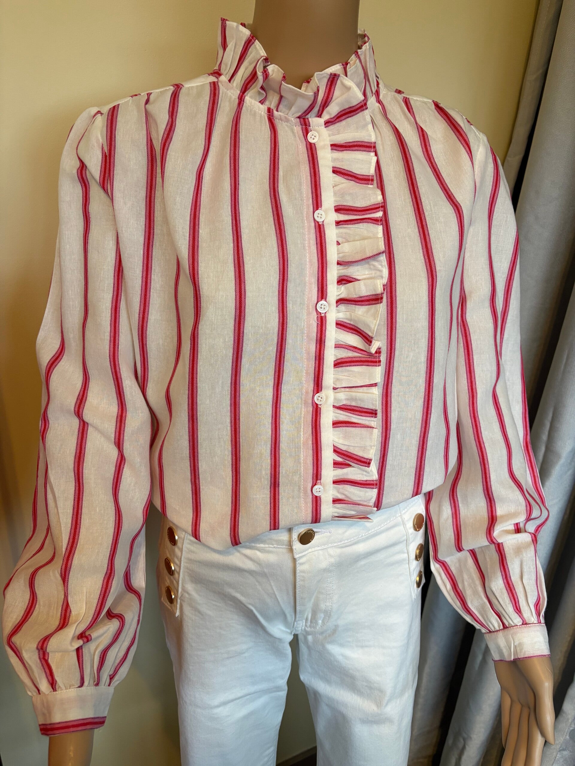 Witte blouse met roze streep