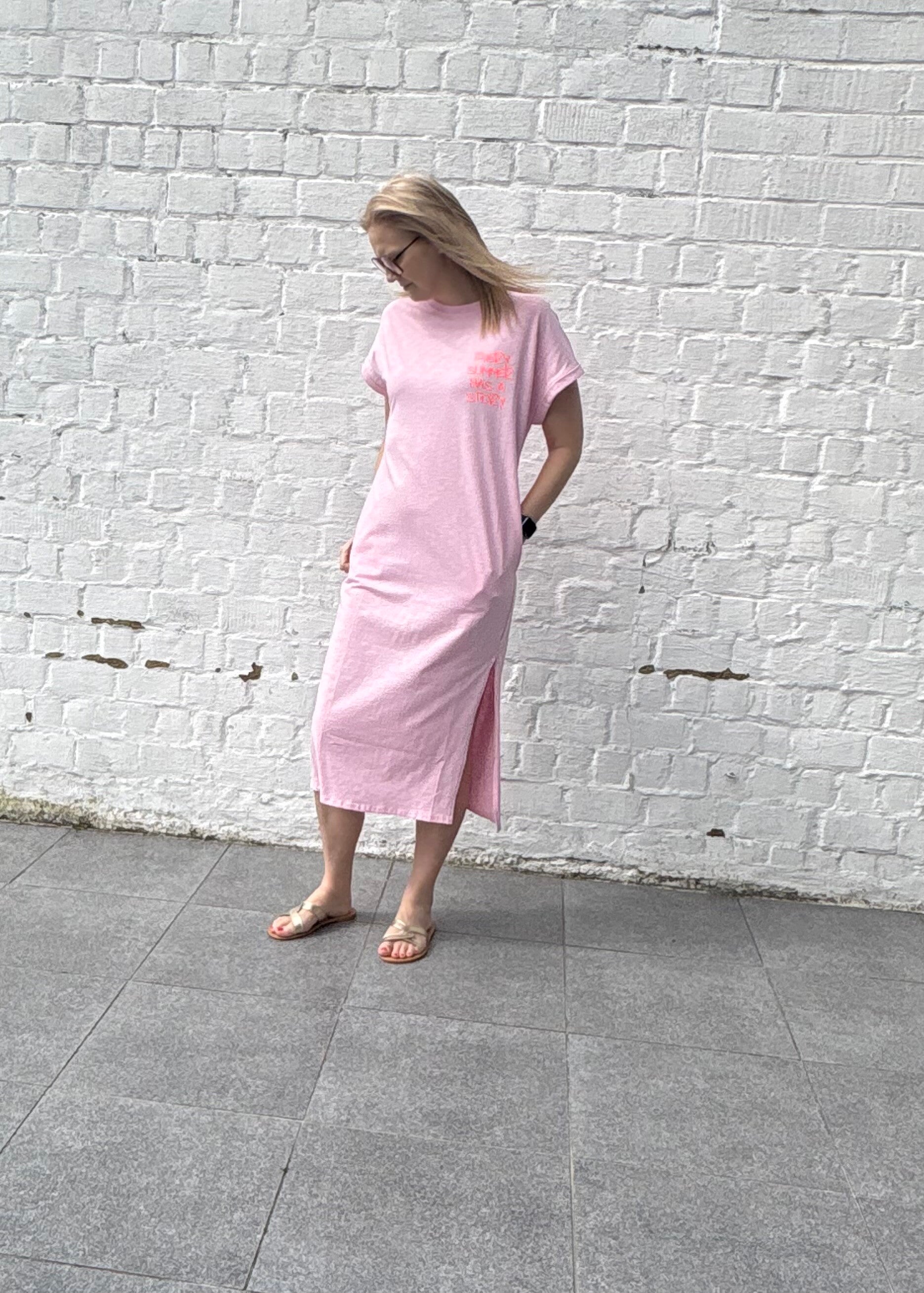 Roze lange jurk