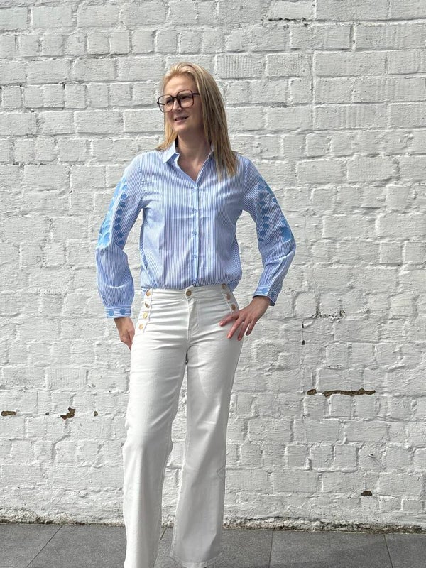Blauwe gestreepte blouse