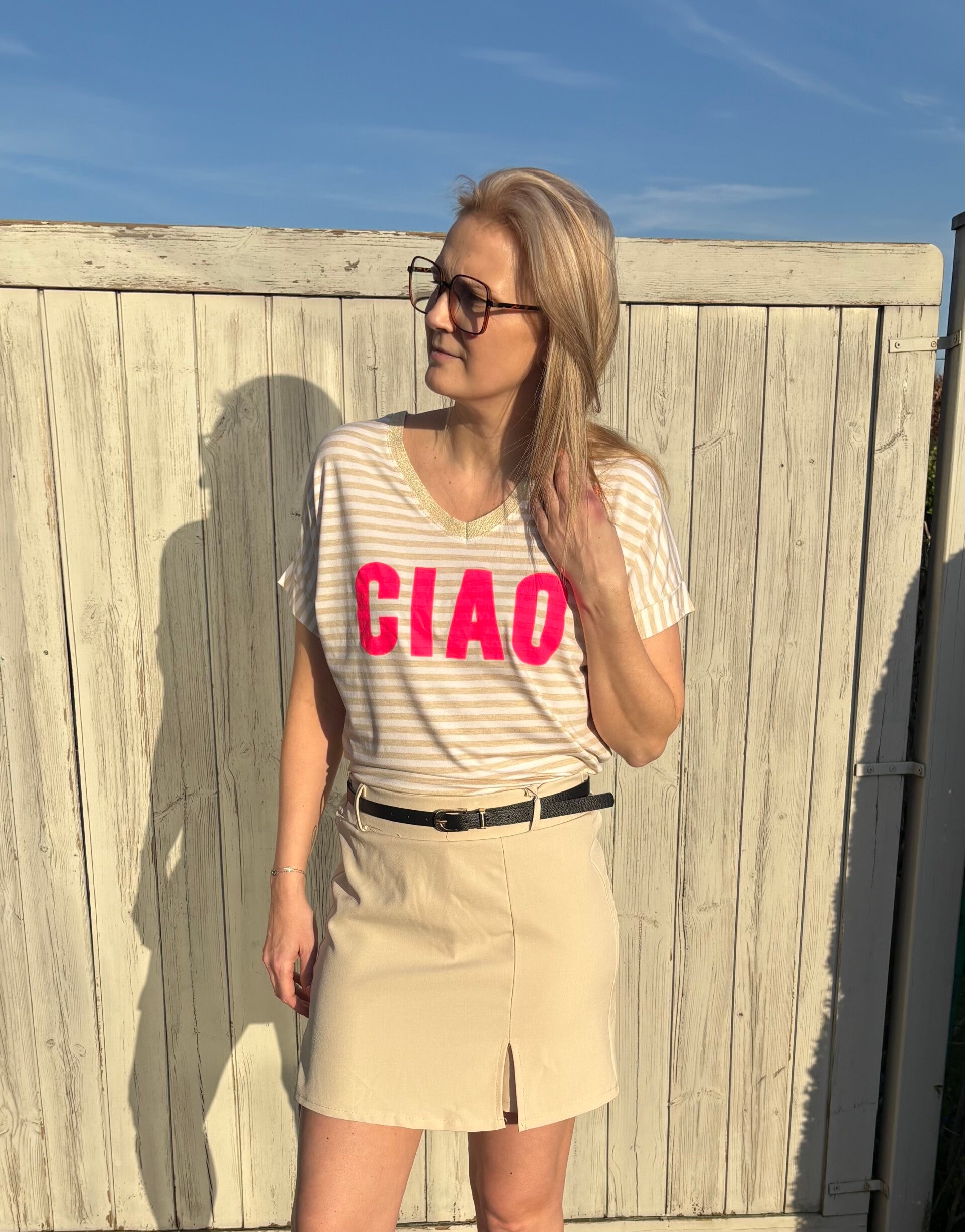 Gestreepte Tshirt met opschrift
