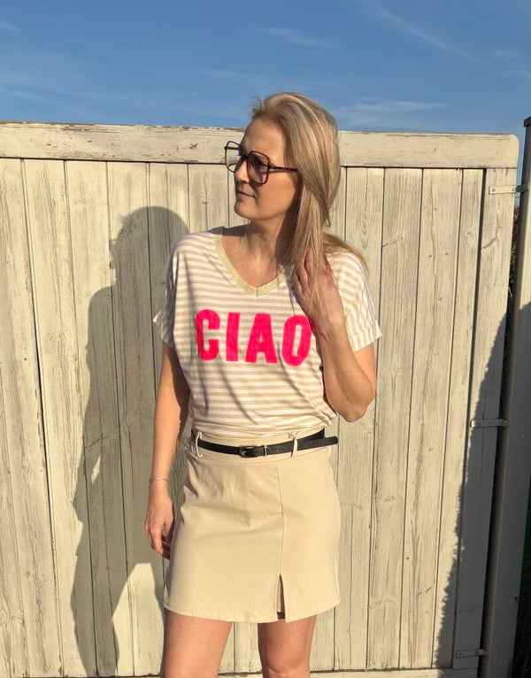 Gestreepte Tshirt met opschrift