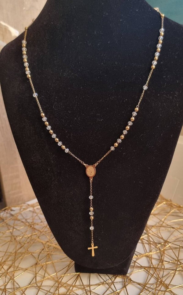 Chapelet Doré et Transparent – Élégance et Spiritualité