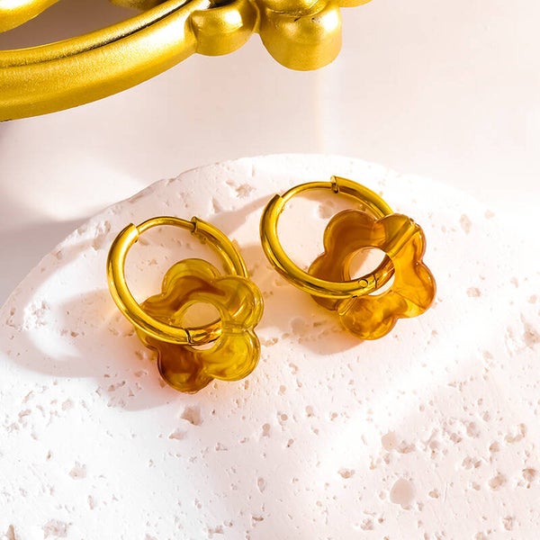 Boucle d’oreille Fleurie - Marron