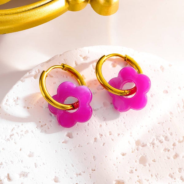 Boucle d’oreille Fleurie - Fushia