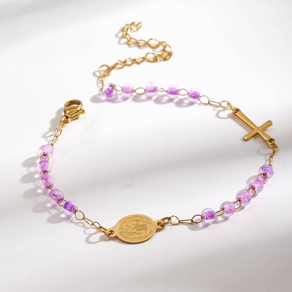 Bracelets vierges et croix ( violet )