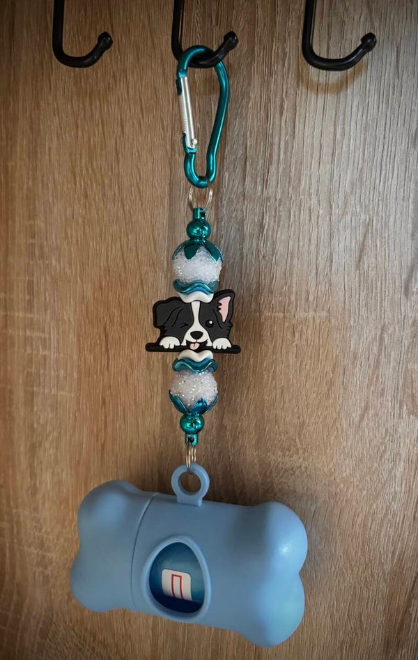 Blauwe Kakzak houder met Border Collie