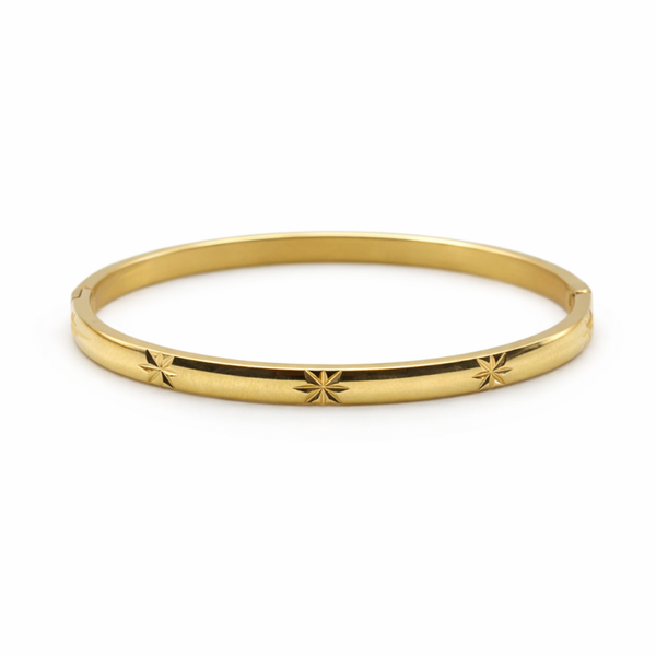 Gold Star Engraved Bangle