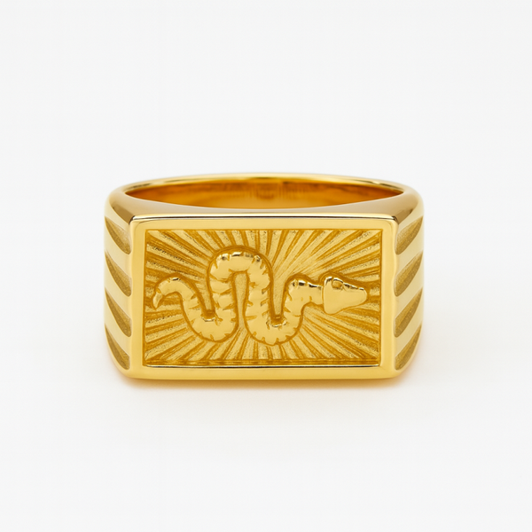 Gold Rectangle Snake Signet Ring