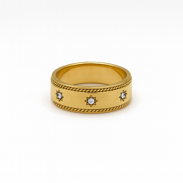Gold Zircon Star Ring Band
