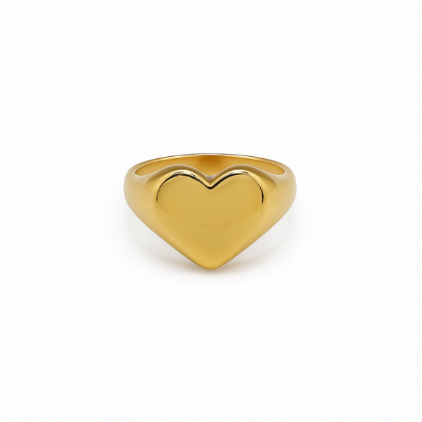Gold Large Heart Signet Ring