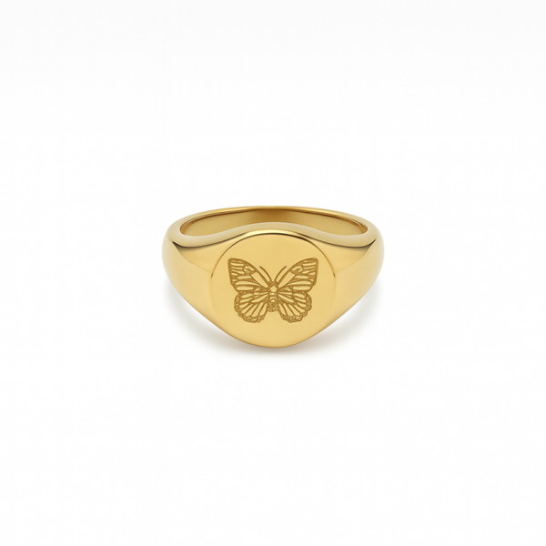 Gold Butterfly Signet Ring