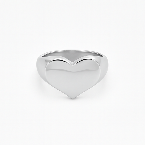 Silver Large Heart Signet Ring