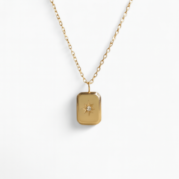 Gold Rectangle Zircon Star Necklace