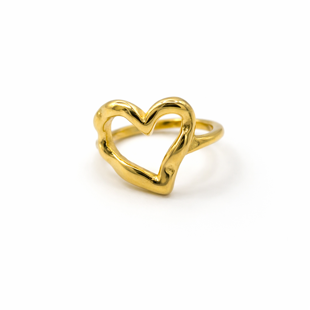 Gold Hollow Heart Ring