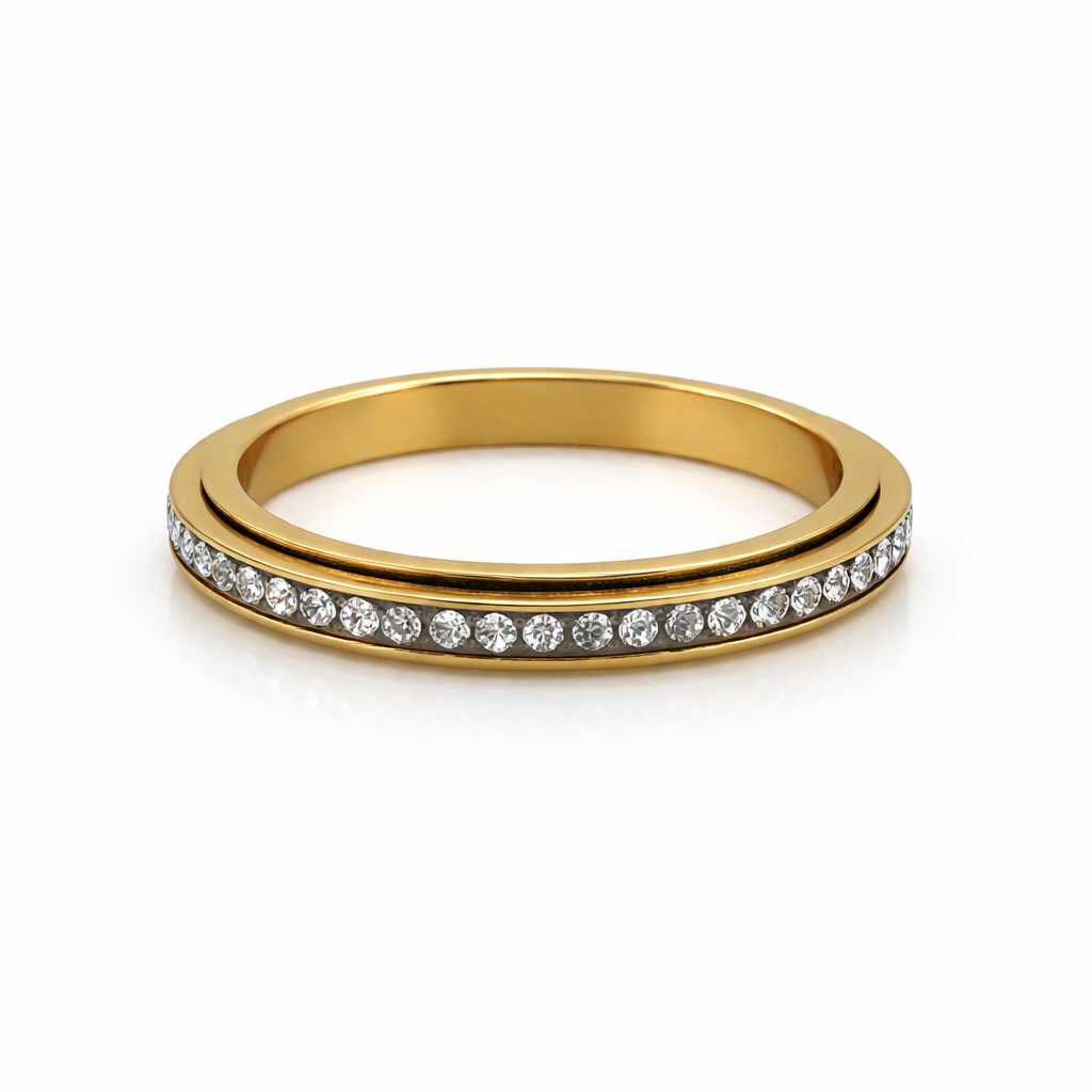 Gold Silver Zircon Fidget Anxiety Ring