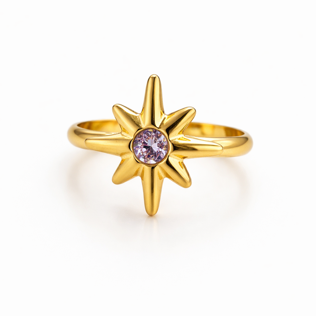 Gold Black White Zircon Star Adjustable Ring