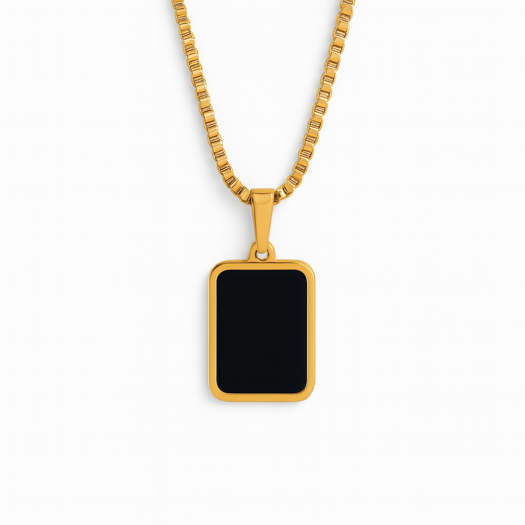 Black Enamel Pendant Gold Necklace