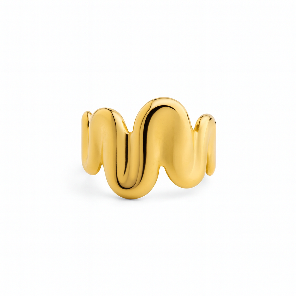 Silver Gold Waves Chunky Adjustable Ring
