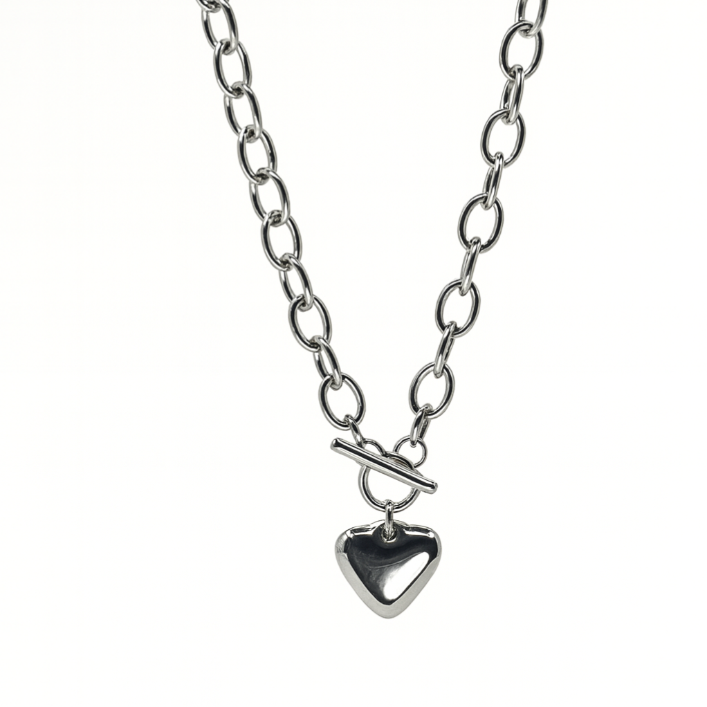 Silver Heart T-Bar Toggle Necklace