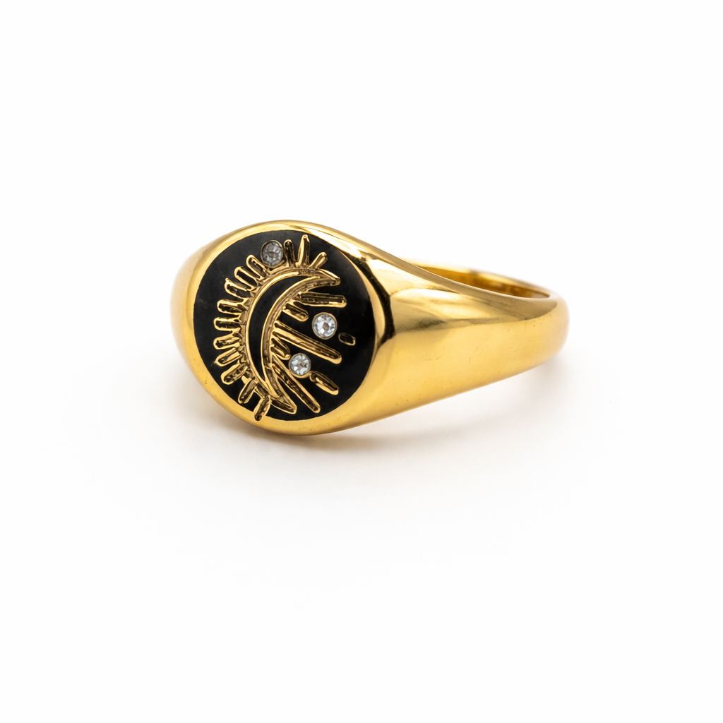 Gold Moon Zircon Signet Ring