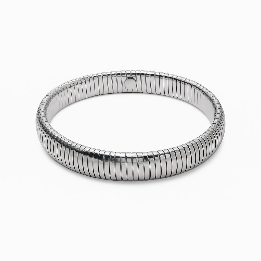 Silver Elasticated Ribbed  Bracelet