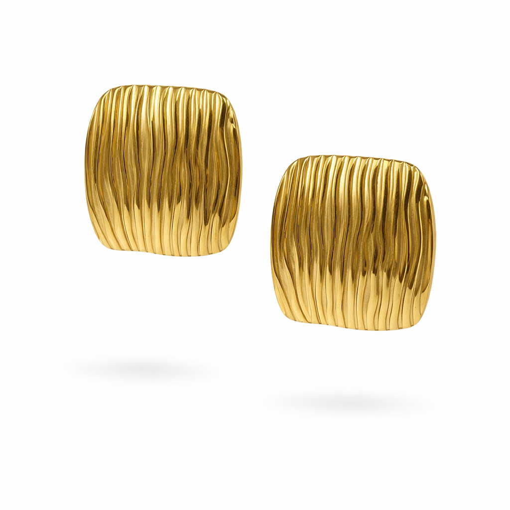 Gold Large Striped Statement Studs