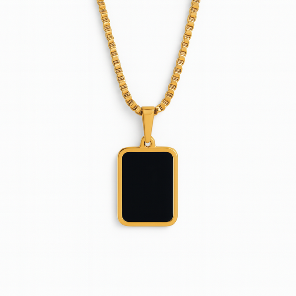 Black Enamel Pendant Gold Necklace