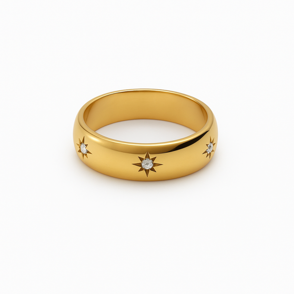 Gold Zircon Star Chunky Ring Band
