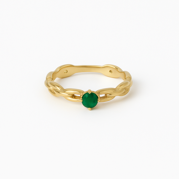 Gold Green Zircon Chain Ring