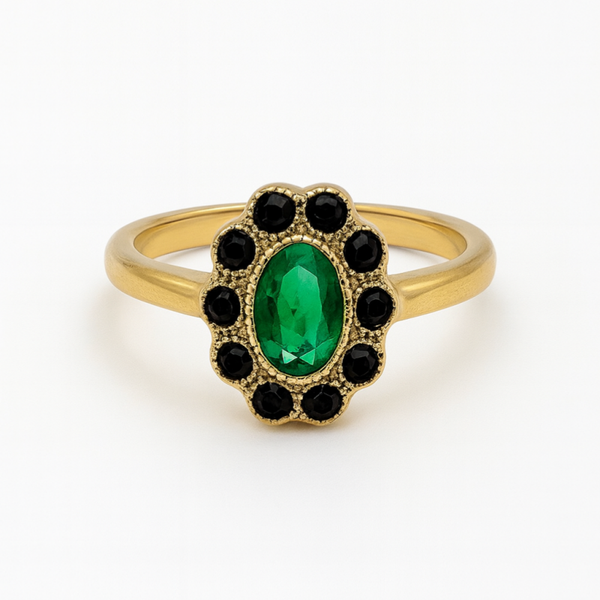 Gold Pearl Green Zircon Flower Ring