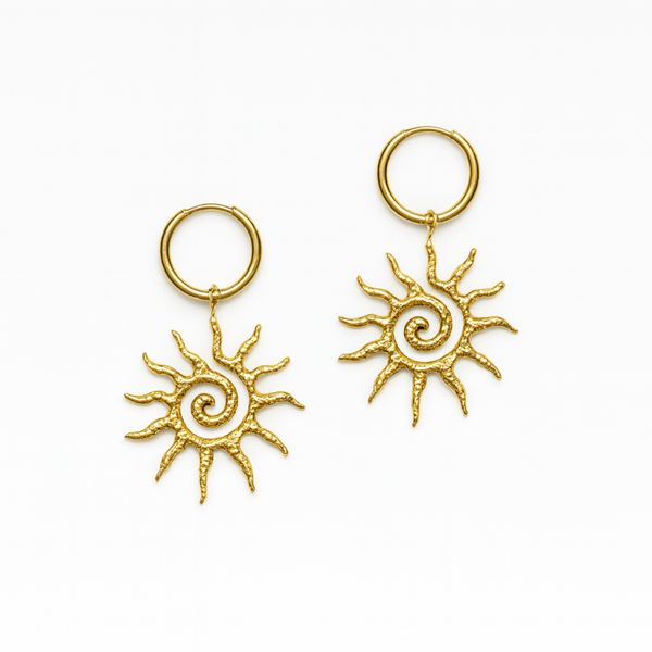 Gold Spiral Sun Hoops Earrings