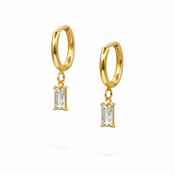 Gold White Black Zircon Dangle Hoops Earrings