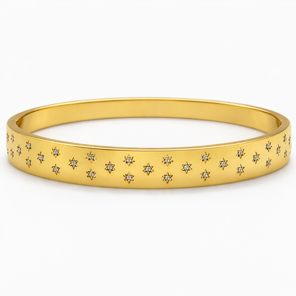 Gold Silver Chunky Zircon Star Bangle