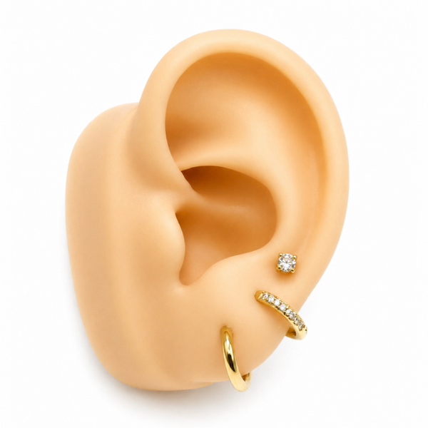 Gold & White Zircon Hoops Stud Earrings Set