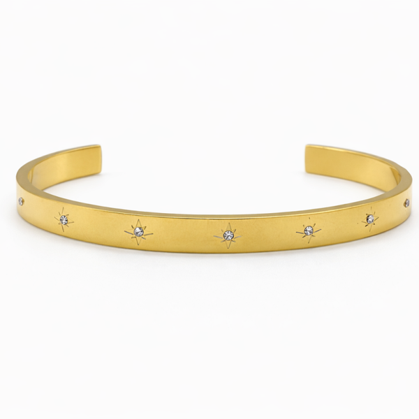 Gold Silver Zircon Star Bangle Cuff