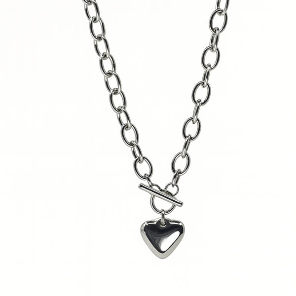 Silver Heart T-Bar Toggle Necklace