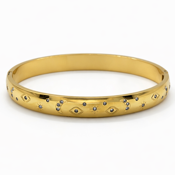 Gold Zircon Star Moon Eye Chunky Bangle