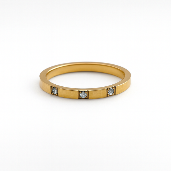 Gold Triple Zircon Ring Band