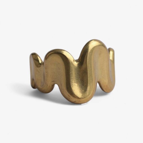 Silver Gold Waves Chunky Adjustable Ring