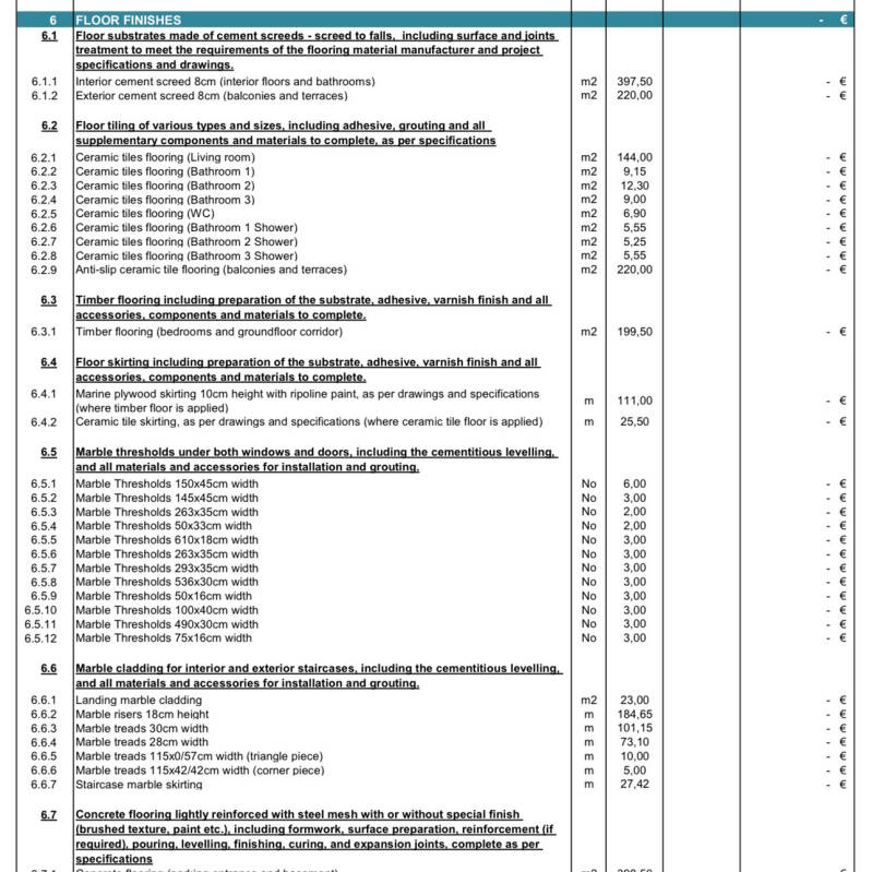 QS Plan - Bill of Quantities