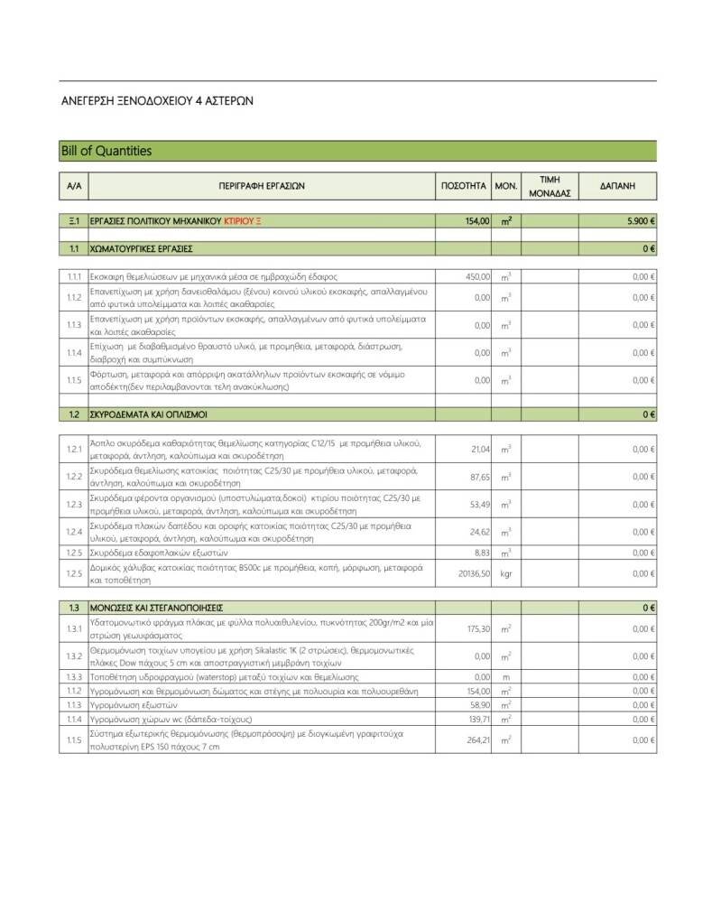 QS Plan - Bill of Quantities