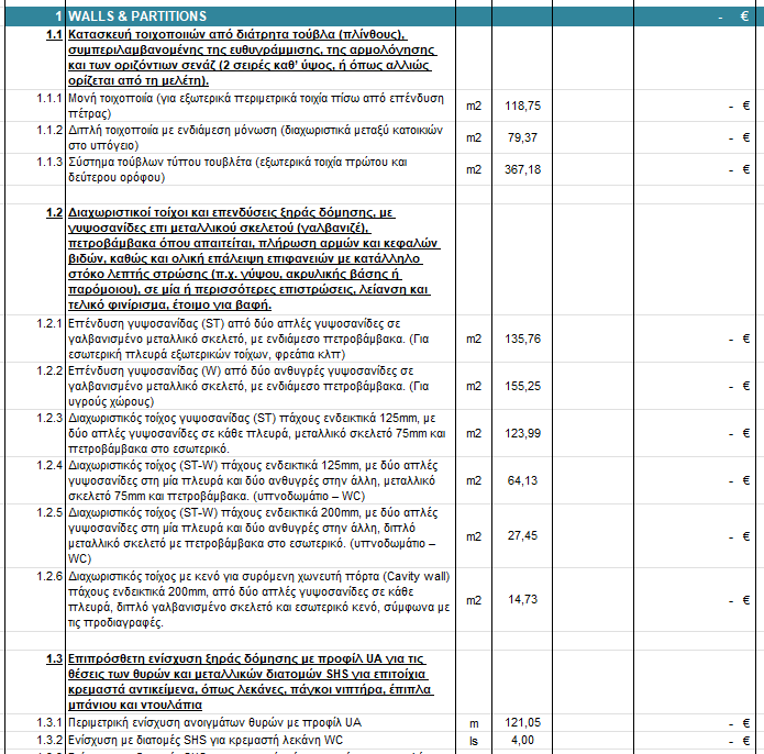 QS Plan - Bill of Quantities